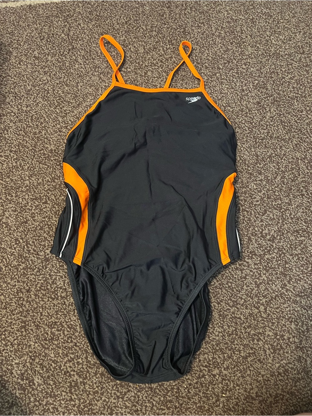 Speedo Black Swimsuit with Orange Trim Accents